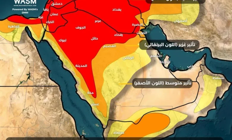 اضطراب جوي مرتقب وأمطار غزيرة محتملة في السعودية وبلاد الشام والعراق